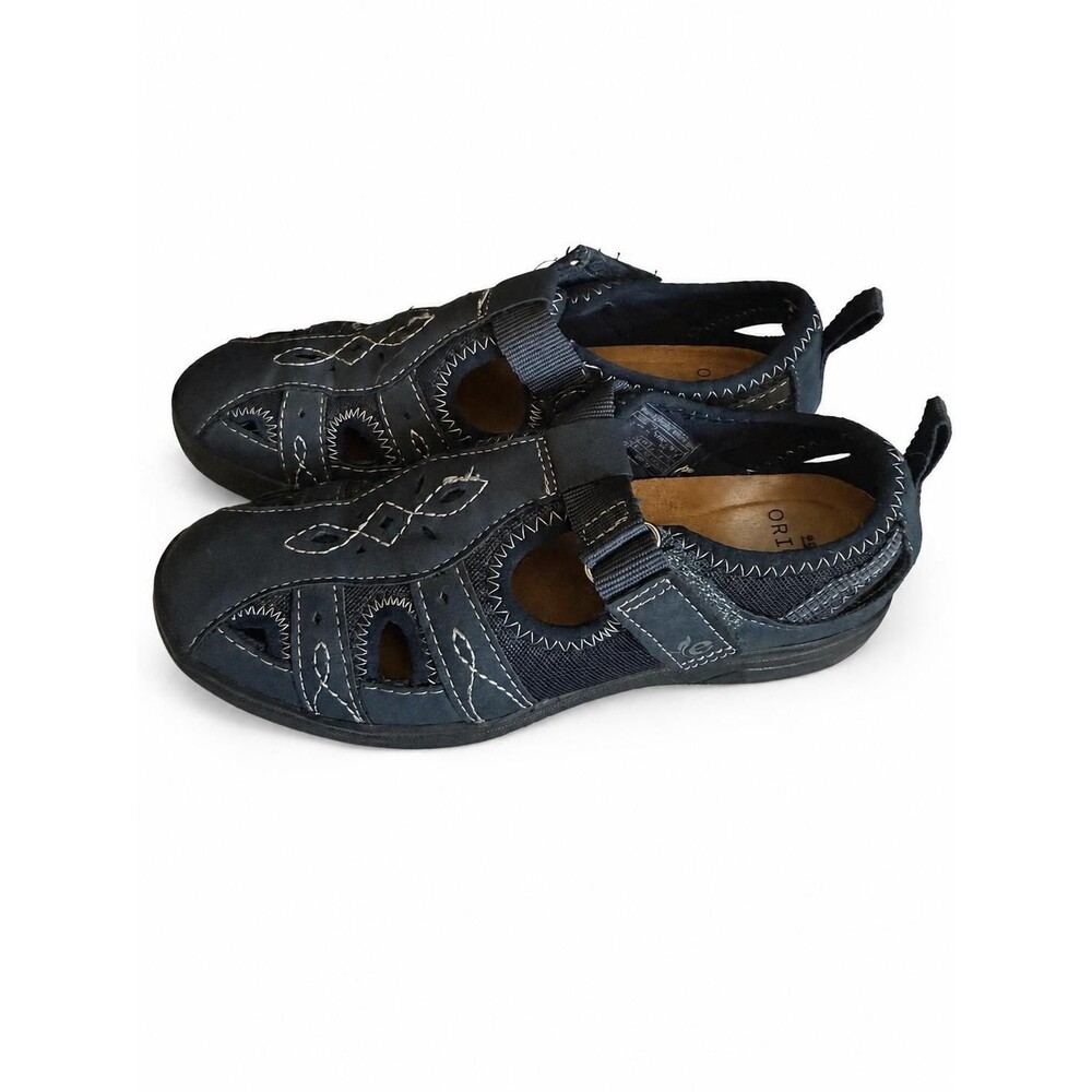 Earth Origins Eliah Womens Navy Blue Leather Closed Tow Sandals Size 6
